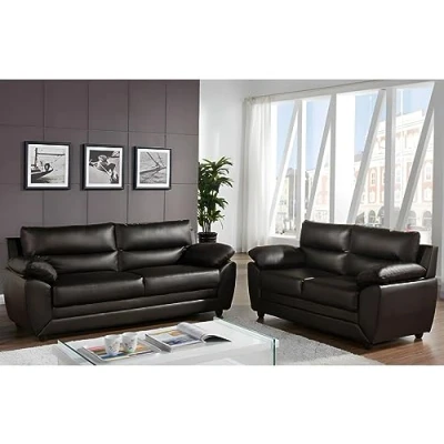 Afbeelding van Driezits en tweezitsbank MANOA van kunstleer bruin L 201 cm x H 88 D 82