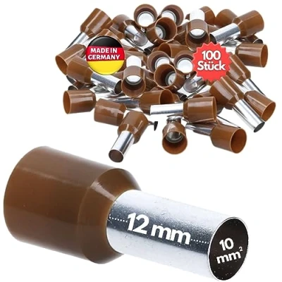 Afbeelding van 100 stuks Kalitec AE1012BR adereindhulzen geïsoleerd 10,0 mm² 12 mm lang bruin I Made in Germany Industriële kwaliteit