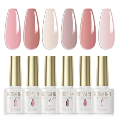 Afbeelding van ROSALIND Jelly nagellak, semi permanent, lichtroze, haverkleur, 6 kleuren, transparant, klassiek, UV, LED, soak off, gel, nail French manicure, ml