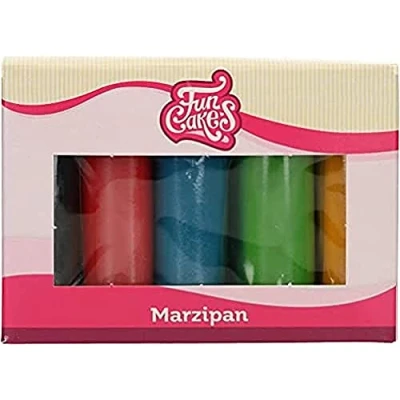 Image de FunCakes Pâte d’amande Multipack Couleurs essentielle: in et ferme, parfait pour la décoration de gâteaux. sans halal, casher gluten. 5 couleurs: jaune, vert, bleu, rouge, noir. x 100 g