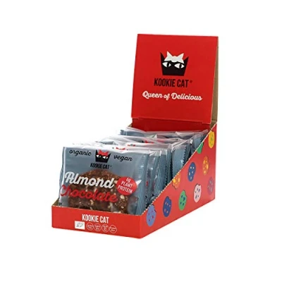 Afbeelding van Kookie Cat Veganistische koekjes, afzonderlijk verpakt met chocolade en amandelen, glutenvrij, sojavrij, biologisch biologisch, amandelen haver, verpakking van 12 x 50 g