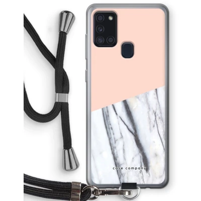Afbeelding van Case Company® hoesje met Koord geschikt voor Samsung Galaxy A21s A touch of peach Telefoonhoesje Zwart Bescherming aan alle Kanten en Over de Schermrand