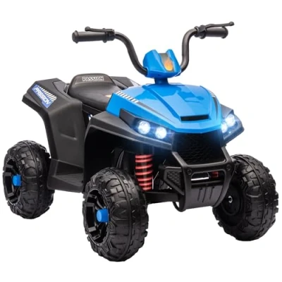 Afbeelding van AIYAPLAY elektrische quad voor kinderen, 12 V, auto 2 motoren, snelheid 5 km/u, en achteruit, led koplampen, claxon, MP3, kinderen van 37 60 maanden, blauw