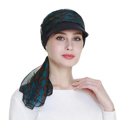 Afbeelding van FocusCare Newsboy pet voor dames, chemo, met sjaals, geschenken, haaruitval, het hele jaar door, marineblauw, eenheidsmaat, Marinier