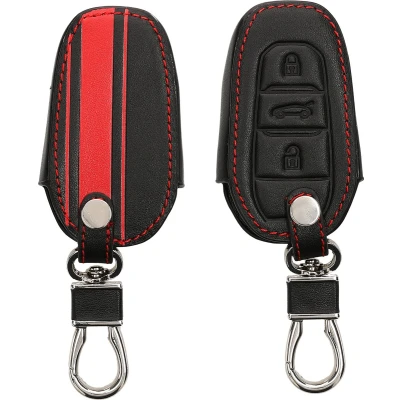 Afbeelding van kwmobile autosleutelhoes geschikt voor Opel 3 knops SmartKey autosleutel Keyless Go Hoesje van imitatieleer in rood / zwart Rallystrepen design