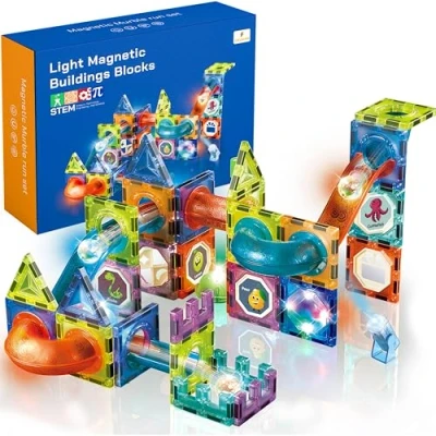 Afbeelding van CELMAN STEM 75 stuks magnetische bouwstenen met accessoires, Montessori speelgoed, kogelbaan voor kinderen vanaf 3, 4, 5, 6, 7, 8 jaar, educatief cadeau