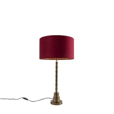 Afbeelding van QAZQA Art Deco tafellamp brons velours kap rood 35 cm Pisos