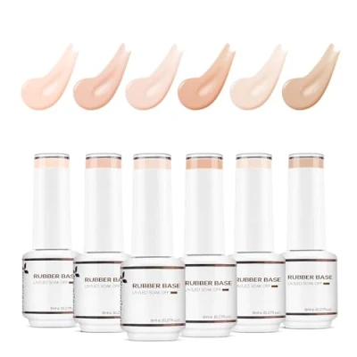 Afbeelding van Nicedeco 4 in 1 rubberen basisgel, transparant, kleurrijk, roze, nude, nagellak, UV, LED, inweken, elastisch, rubber, versterkte onderlaag, 6 stuks x 8 ml, set van 34