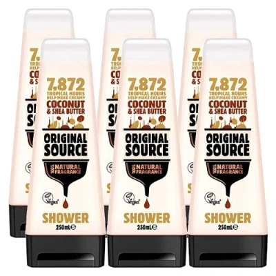 Afbeelding van Herkomst van kokosnoot, bron vocht en sheaboter, douchegel, 250 ml (6 stuks)