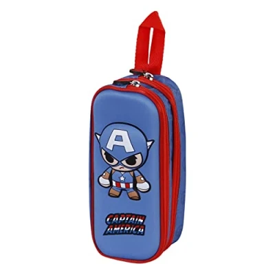 Afbeelding van Captain America bobblehead trolley 3D, dubbel, Blauw, 3d etui, pennenetui double