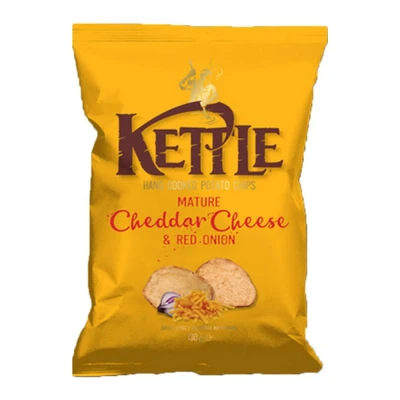 Afbeelding van Kettle Chips Cheddar Red Onion 10 x 130 gram