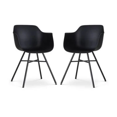 Afbeelding van Nolon Noa Puk Eetkamerstoelen Set van 2 Zwart met Armleuning Kunststof Metalen Poten Kuipstoel