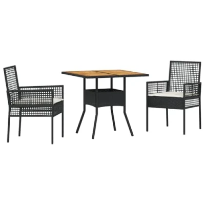 Afbeelding van vidaXL 3 Delige Tuin Eetset met Kussens Zwart Poly Rattan