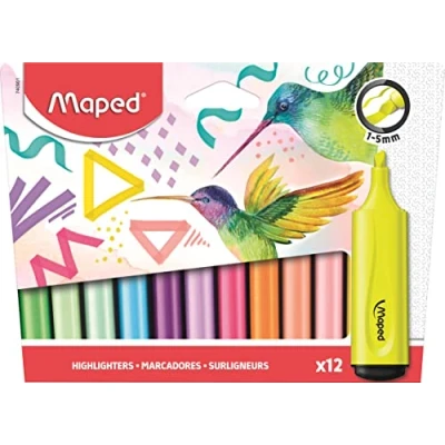 Afbeelding van Maped Ultrazachte en flexibele Fluo PEPS x12 markeerstift perfect markeringsresultaat, ook op oneffen oppervlakken met clip de dop 1 tot 5 mm dikke wigpunt