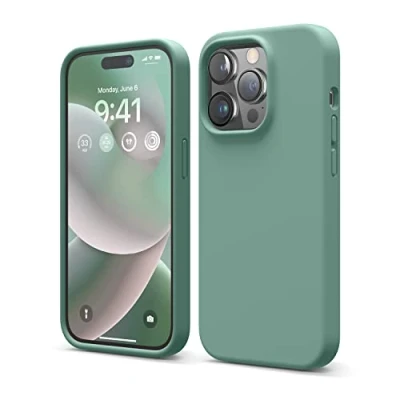 Afbeelding van elago Hoesjes van vloeibare siliconen compatibel met iPhone 14 Pro (6,1 inch) beschermhoes gemaakt premium volledige bescherming, schokbestendig, 4 structuren, zachte microvezel voorkomt krassen (zwart)