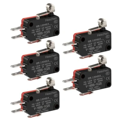 Afbeelding van Heschen 5 stuks V 165S 1C25 SPDT microschakelaar korte rol 16A 250VAC