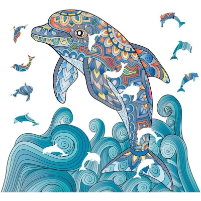 Afbeelding van Logica Giochi Mandala Houten Legpuzzel Dolfijn/ Dolphin, 28,4x26 cm