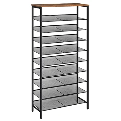 Afbeelding van HOOBRO Schoenenrek Met 10 etages Grote schoenenkast Voor 27 36 paar schoenen platte en kantelbare metalen planken Ruimtebesparend hal Bruin