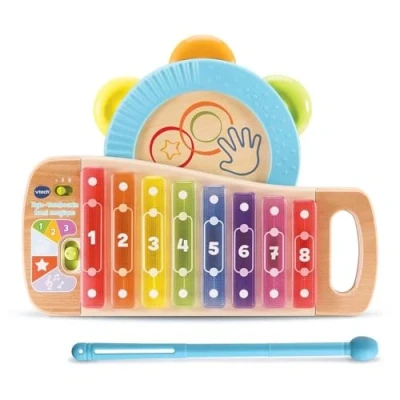 Afbeelding van VTech Magisch xylo Tamboerijn Lumi, 2 in 1 muziekinstrument voor kinderen, xylofoon en tamboerijn, gedeeltelijk van hout, speelgoed baby&#039;s, meisjes jongens vanaf 18 maanden inhoud het