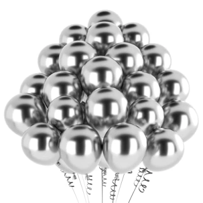 Afbeelding van hpnparty 50 stuks metallic zilveren ballonnen van 30 cm heliumballonnen latex voor verjaardagsdecoratie, babyshower, bruiloft, doop, feestdecoratie
