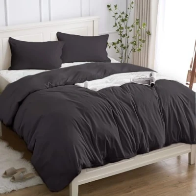 Afbeelding van Dekbedovertrek, 100% katoen, eenpersoons, 155 x 200 cm (1 kussensloop van 50 80 cm), beddengoed hoogwaardig katoen 150 g/m², OEKO TEX® gecertificeerd, zacht, ademend, hypoallergeen, donkergrijs