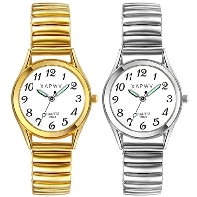 Afbeelding van JewelryWe Dameshorloge, met elastisch bandje, extra dun, makkelijk te lezen, goud /zilverkleurig, Armband