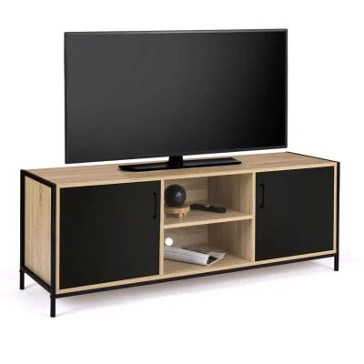 Image de Meuble TV 140 cm BOSTON 2 portes noires design industriel
