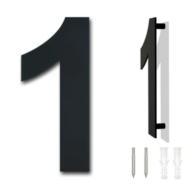 Afbeelding van Modern geborsteld huisnummer 6 inch, hoogte 152 mm, massief roestvrij staal 304, zwart verguld (nummer 1 A)