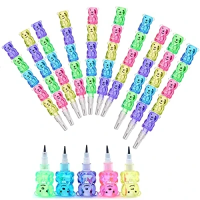 Afbeelding van HREDZEO Crayons de Couleur Empilables,10 Pcs Empilables en Plastique Ours Enfants 5 1 Fournitures Fête Pour Anniversaire école Cadeau