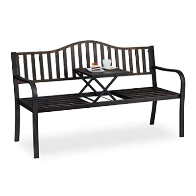 Afbeelding van tuinbank met tafeltje 89 x 150 58,5 cm 2 tot 3 personen metaal zwart brons