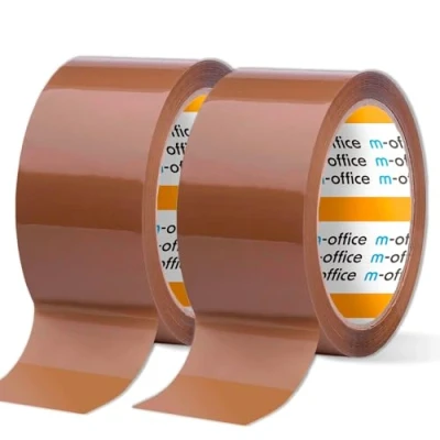 Afbeelding van m office Bruine tape voor het verpakken van dozen, verzendingen, verhuizingen en knutselen, veilige duurzame verpakking, 48 mm x 66 m, 2 rollen