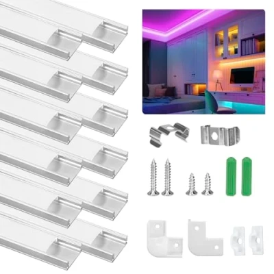 Afbeelding van Aluminium led profiel, 12 x 1 m U Shape profielen van aluminium, kanalen en diffusers met pc afdekking complete accessoires, compacte professionele afwerking voor ledstrip (zilver U)