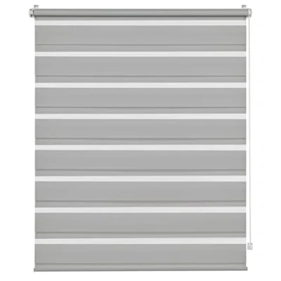 Afbeelding van Gardinia Dubbel rolgordijn met klembevestiging, zijbediening, zonder boren, transparante en ondoorzichtige strips, montageset inbegrepen, polyester, lichtgrijs, 55 x 150 cm