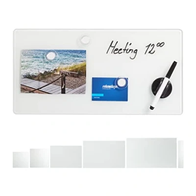 Afbeelding van Relaxdays glassboard glas magneetbord whiteboard memobord prikbord wit 20 x 40 cm