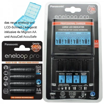 Afbeelding van Panasonic eneloop lader BQ CC65 incl. LCD display, 4 per AA Mignon, AccuCell Box Blue