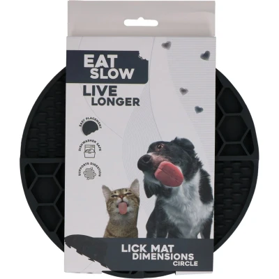 Afbeelding van Eat Slow Live Longer Likmat Cirkel Ø21 cm Snuffelmat Anti schrok Mat Slowfeeder Afleiding Honden en Katten 100% Siliconen Vaatwasserbestendig Grijs
