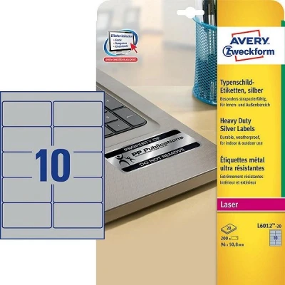 Image de Avery zweckform L6012 20 étiquettes ultra résistantes métalliques 96 x 50,8 mm (200 pièces)