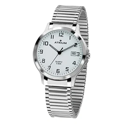 Afbeelding van ATRIUM Horloge Heren Zilver Analoog 5 bar Waterdicht Flexibele maat door Edelstalen Rekband van 21 cm Datumvermelding horlogekast Duidelijk Mineraalglas Quartz Uurwerk A12 50