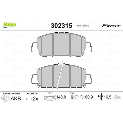Afbeelding van VALEO 302315 Remblokkenset Vooras Incl. slijtage waarschuwingscontact Met anti kreukplaat HONDA: HR V II