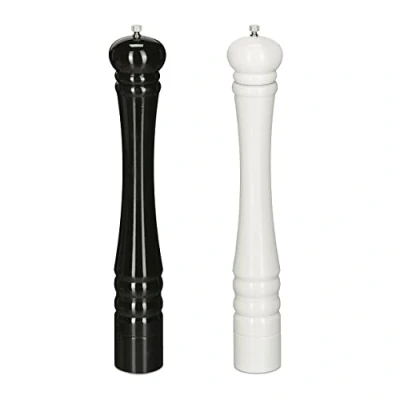 Afbeelding van Relaxdays Zout en pepermolens, 40 cm, van hout, handmatig, met keramische molen, zwart/wit, 2 stuks