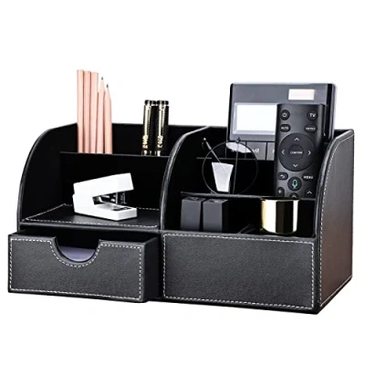 Afbeelding van KINGFOM Bureau organizer, PU leer, pennenhouder, pennenbox, pennenkoker, multifunctionele kantoorbenodigdheden
