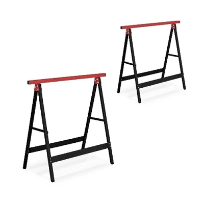 Afbeelding van Relaxdays 2 stuks 100 kg HBT opvouwbare werkschragen 74 x 78 40 cm voor werkplaats, behang, schilderen, zwart/rood, staal