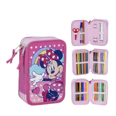 Afbeelding van Driedubbele Pennenzak Minnie Mouse Roze 12,5 x 6,5 19,5 cm