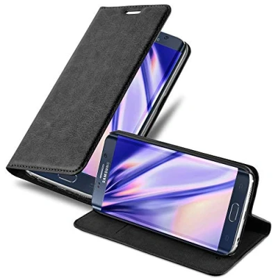 Afbeelding van Cadorabo Hoesje geschikt voor Samsung Galaxy S6 EDGE PLUS in ZWARTE NACHT Beschermhoes met magnetische sluiting, standfunctie en kaartvakje Book Case Cover Etui