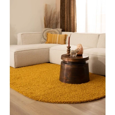 Afbeelding van Ovaal Hoogpolig Vloerkleed Shaggy Trend Effen Okergeel 150x240 Cm