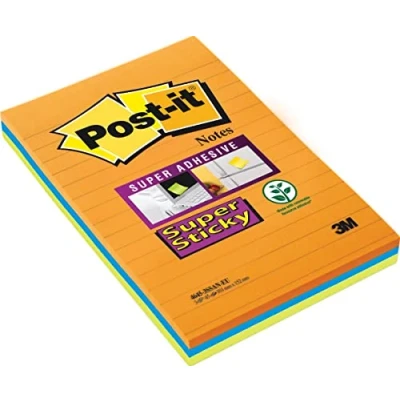Afbeelding van Post it Super Sticky Notes, 45 Blaadjes, Ft 102 X 152 Mm, Geassorteerde Kleuren, Pak Van 3 Memoblok