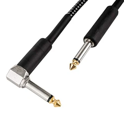 Afbeelding van CASCHA Gitaarkabel 6,3 mm, lengte 6 m, kabel voor professionele instrumenten, Jack to Jack, versterkerkabel elektrische gitaar (Straight Angled Jack), zwart