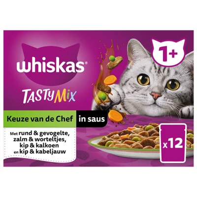 Afbeelding van Whiskas 1+ Keuze Van De Chef In Saus Maaltijdzakjes Multipack Kattenvoer 12x85 g
