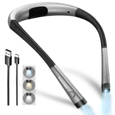 Afbeelding van Glocusent Leeslamp, oplaadbaar, leeslamp in bed, 3 kleuren, 6 lichtsterkten, inklapbare arm, lange levensduur, perfect voor lezen, breien, repareren