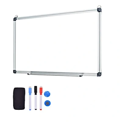Afbeelding van GIANTEX Wit magneetbord met aluminium frame, uitwisbaar whiteboard penhouder, markers, gum en magneten, voor school, thuis, kantoor (60 x 40 cm)